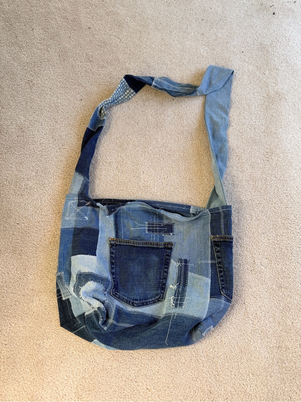Denim Patchwork Crossbody Bag - Blue